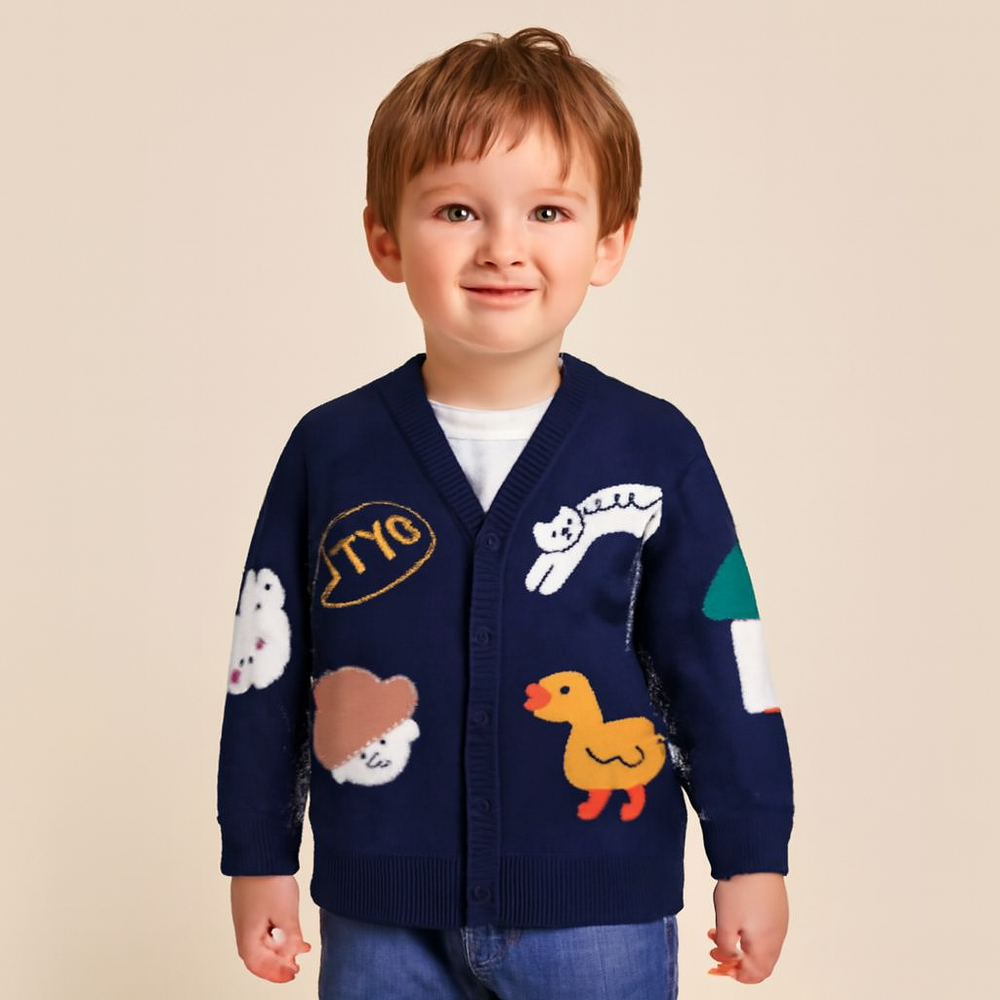 ! Playful Farm Animal Gebreid Jongens Vest van 100% Katoen